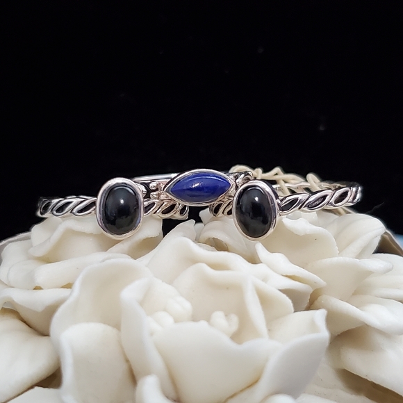 Barse Sterling Set of 3 Onyx & Lapis Stack Rings NWT - Picture 4 of 16